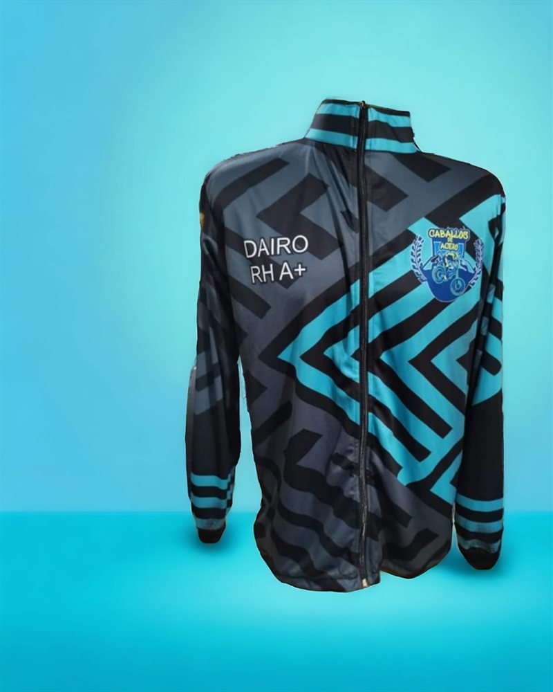 Jersey MTB del club Caballos de Acero, negro y azul turquesa