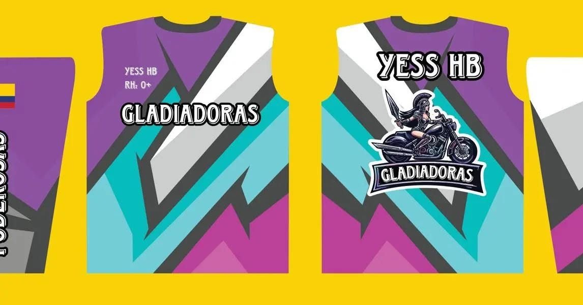 Diseño de las camisetas moradas y turquesa de las Gladiadoras